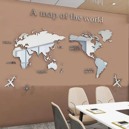 3D Acrylic World Map Wall Stickers – Three-Dimensional Mirror Decals for Bedroom & Office Decoration