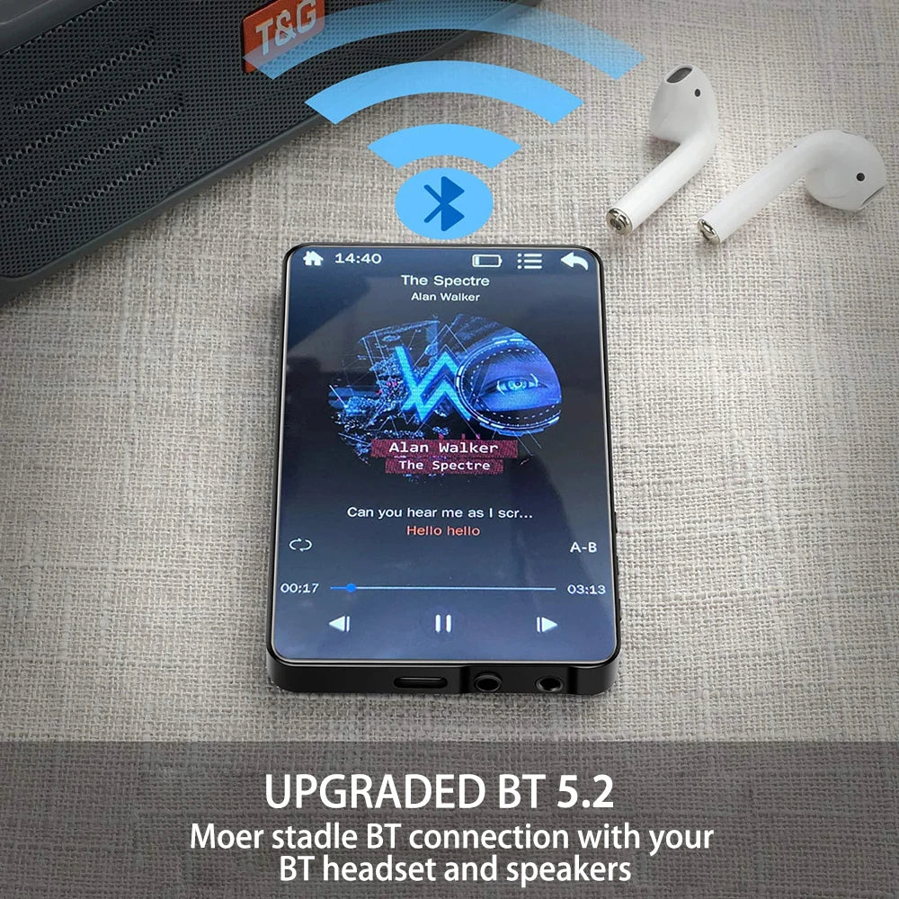 HD MP3 MP4 Player – Full Touch Screen, Bluetooth 5.2, 16GB, Built-in Speaker, Music Player, FM Radio, Recording & Ebook