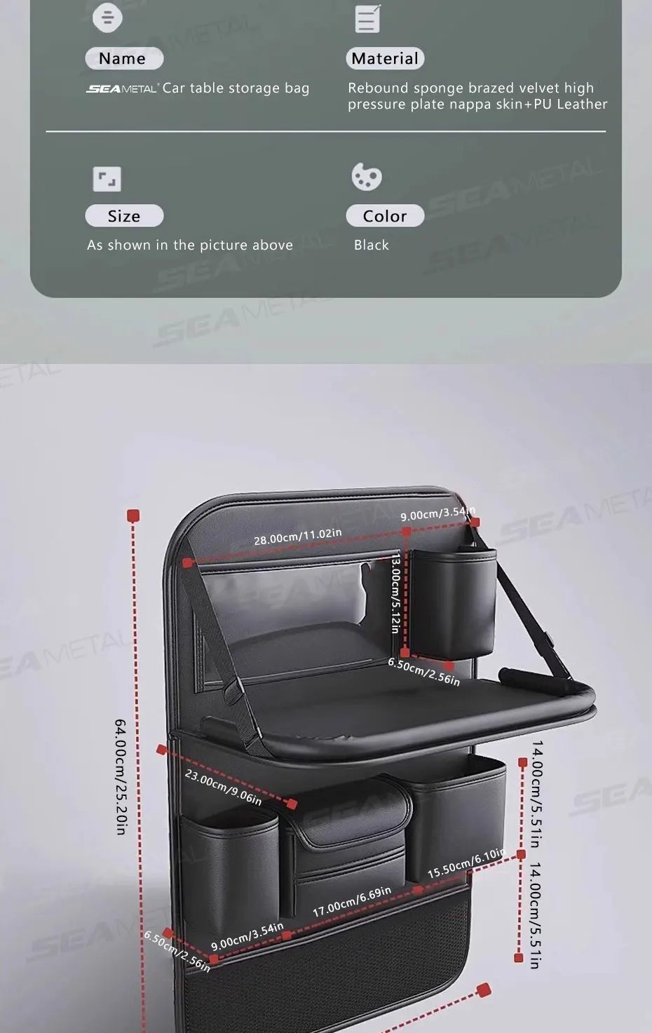 SEAMETAL 8 in 1 Car Seat Back Storage Bag – Foldable Tray, Waterproof & Wear-Resistant Organizer with Tissue & Cup Holder