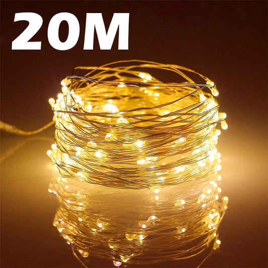 USB LED Fairy String Lights - 20M 200LED Copper Wire Garland for Christmas, Wedding & Outdoor Decor