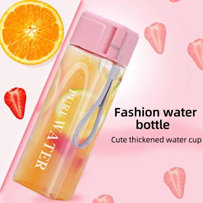 480ml Clear Square Drinking Glass: Portable Mate Plastic Water Bottle with Milk Cable for Outdoor Sports - 1 Piece