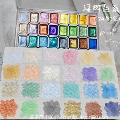 20/24/60/72-Color Metal Watercolor Set – Portable Sparkling Pearl Solid Paints for Artists