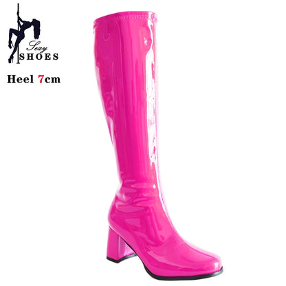 Women’s 7cm Retro Gogo Boots - Custom Color Knee-High Square Heel Party Boots with Zip