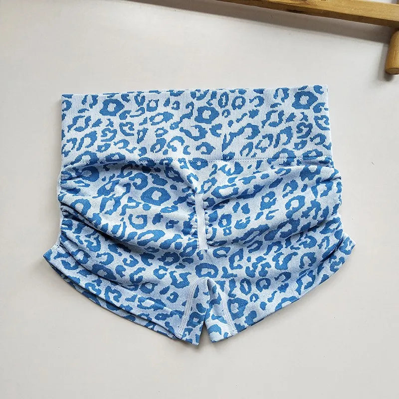 Women's Leopard Print Seamless Yoga Shorts - High-Waisted Butt-Lifting Fitness Workout Shorts