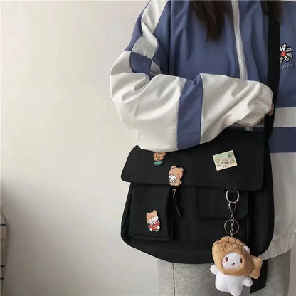 Cute Canvas Handbag for Women | Wild Student Shoulder Bag and Japanese Harajuku Crossbody Pouch | Fashionable Bolsas for Girls