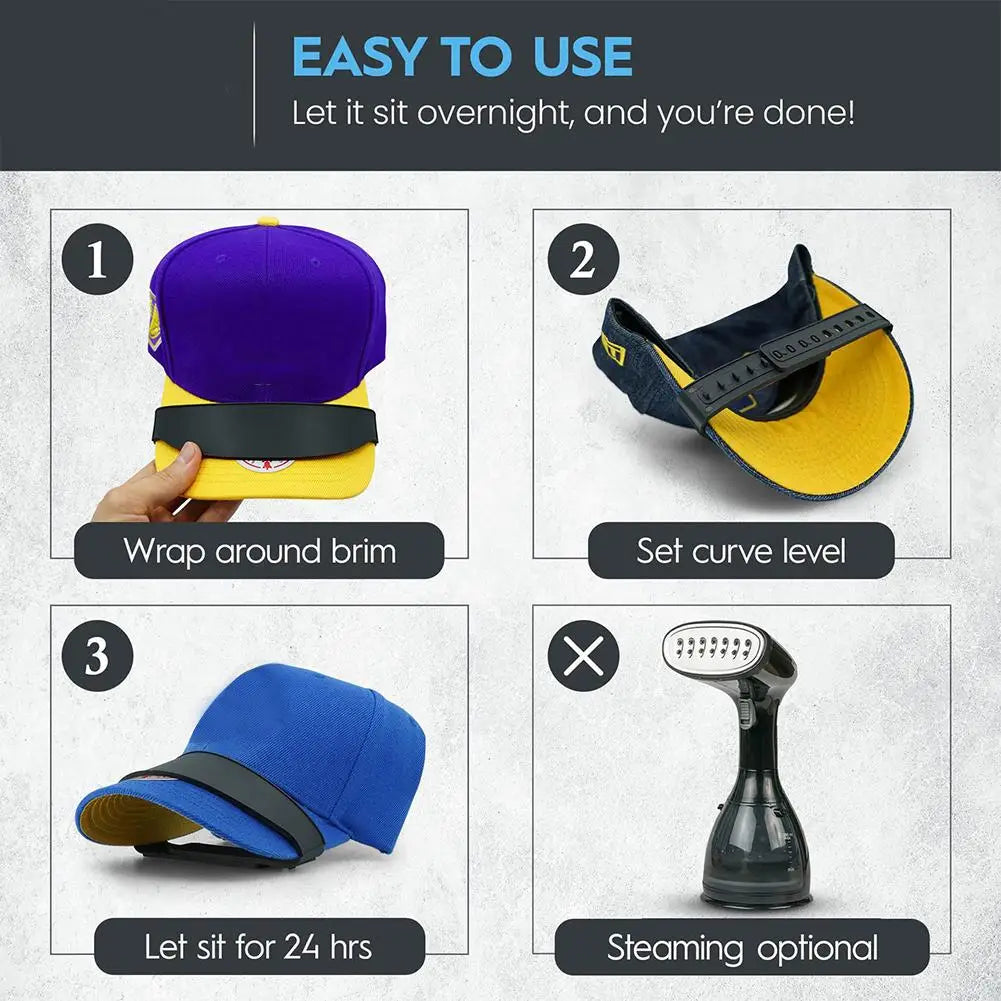 Reusable Adjustable Hat Brim Bender – No-Steam Baseball Cap Curving & Shaping Band