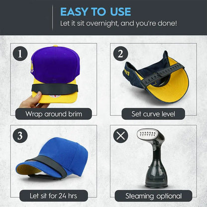 Reusable Adjustable Hat Brim Bender – No-Steam Baseball Cap Curving & Shaping Band
