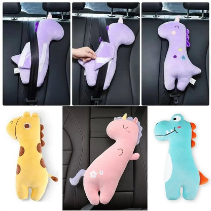 Car Safety Belt Cover - Baby Seat Belt Protector with Neck Cushion and Sleeping Head Support - Unicorn Cute Pillow for Kids