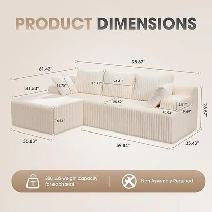 Modular L-Shaped 3-Seat Sectional Sofa — Memory Foam, Deep Seating & Storage
