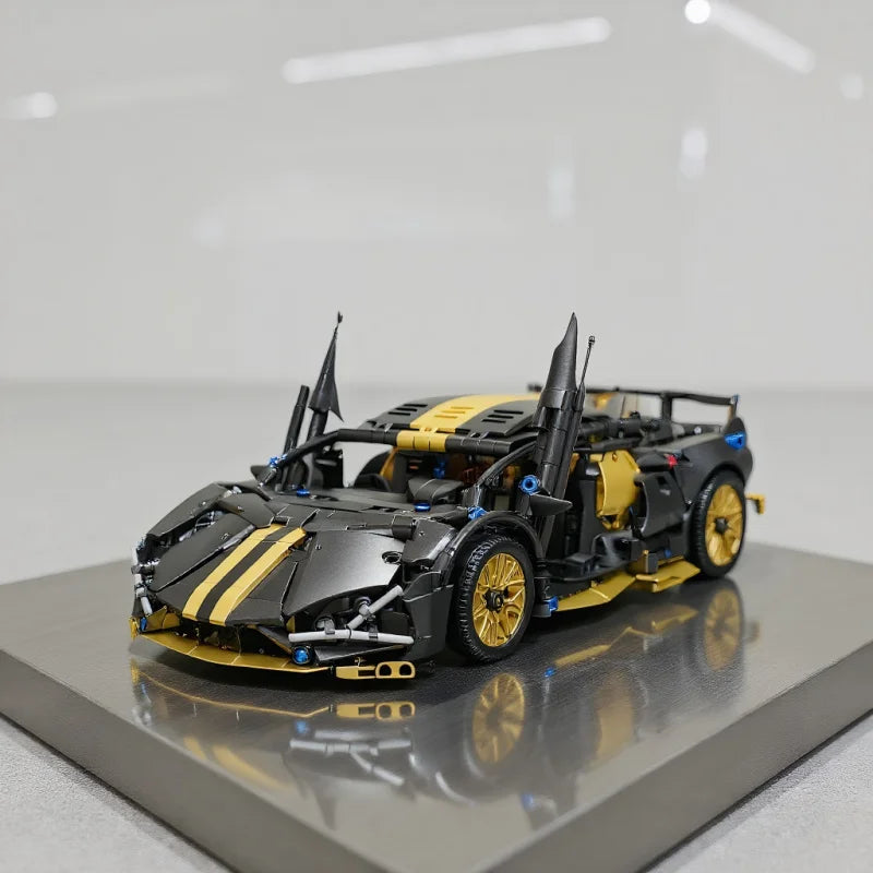 1:14 Scale Black Sports Car Building Block Set for Adults 14+, Collectible DIY Model Car Kit for Home Decoration & Gift Display