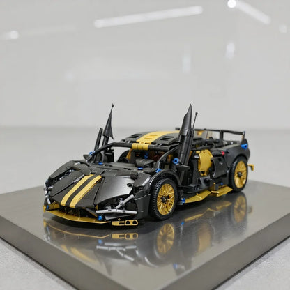 1:14 Scale Black Sports Car Building Block Set for Adults 14+, Collectible DIY Model Car Kit for Home Decoration & Gift Display
