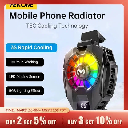 WEKOME Mobile Phone Heat Dissipator: Temperature Display Gaming Cooling Radiator with Universal Back Clip