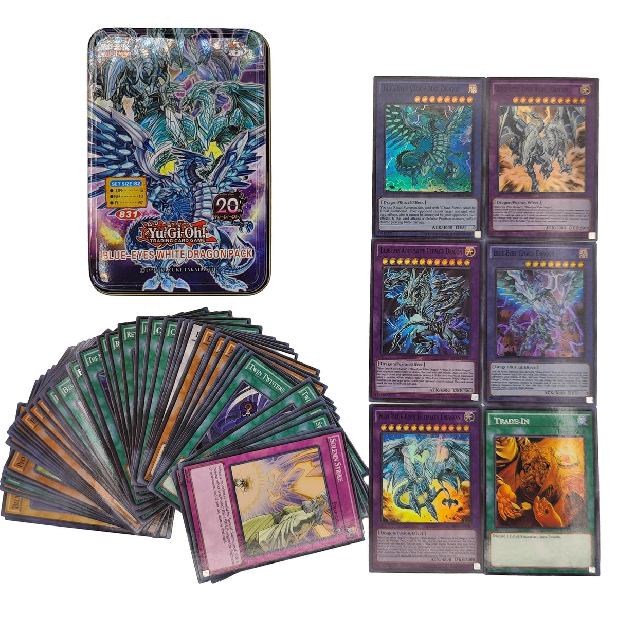Yu-Gi-Oh! Kaiba Pack 3 Card Deck - English TCG Holographic Blue-Eyes White Dragon Cards with Tin Box