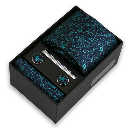Men's Tie & Cufflink Gift Set - 8cm Necktie Handkerchief Clip Box for Formal Business Suits