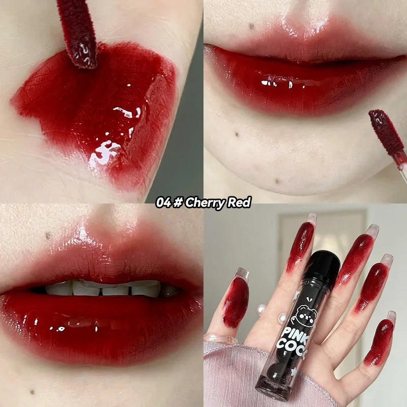 PINKCOCO Bear Doodle Mirror Lip Glaze – Long-Lasting Shiny Nude Lip Gloss, Skin-Brightening Student-Friendly Lipstick