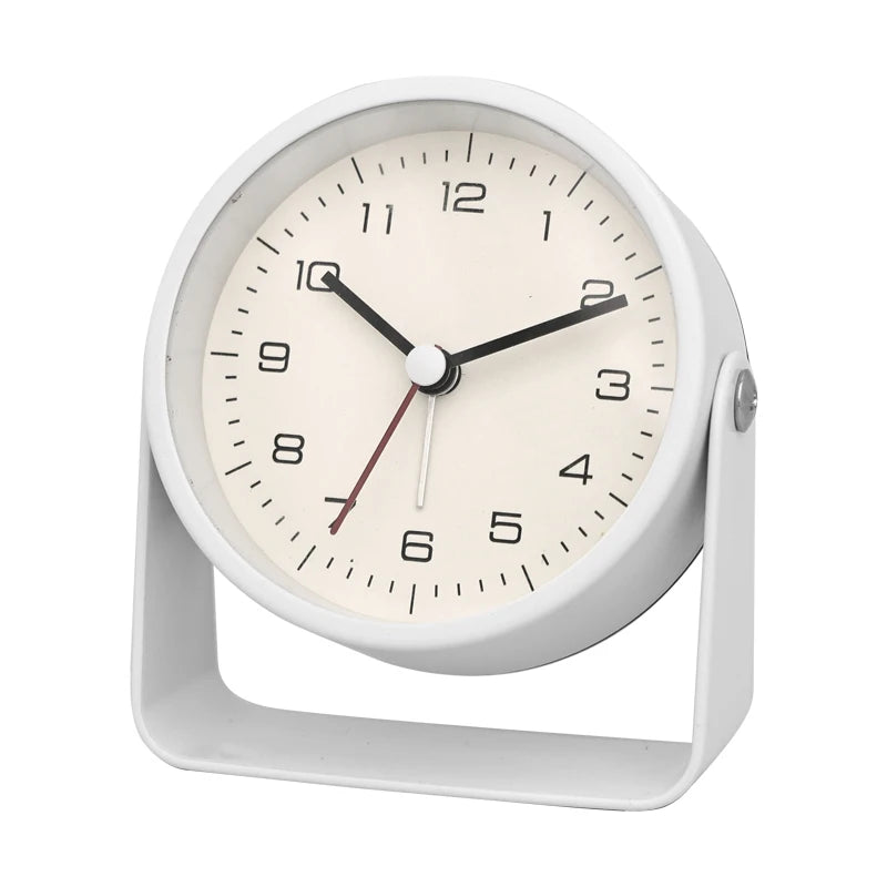 Creative Metal Minimalist Silent Alarm Clock – Small Quartz Desktop Clock for Student Desk, Room & Office Decor