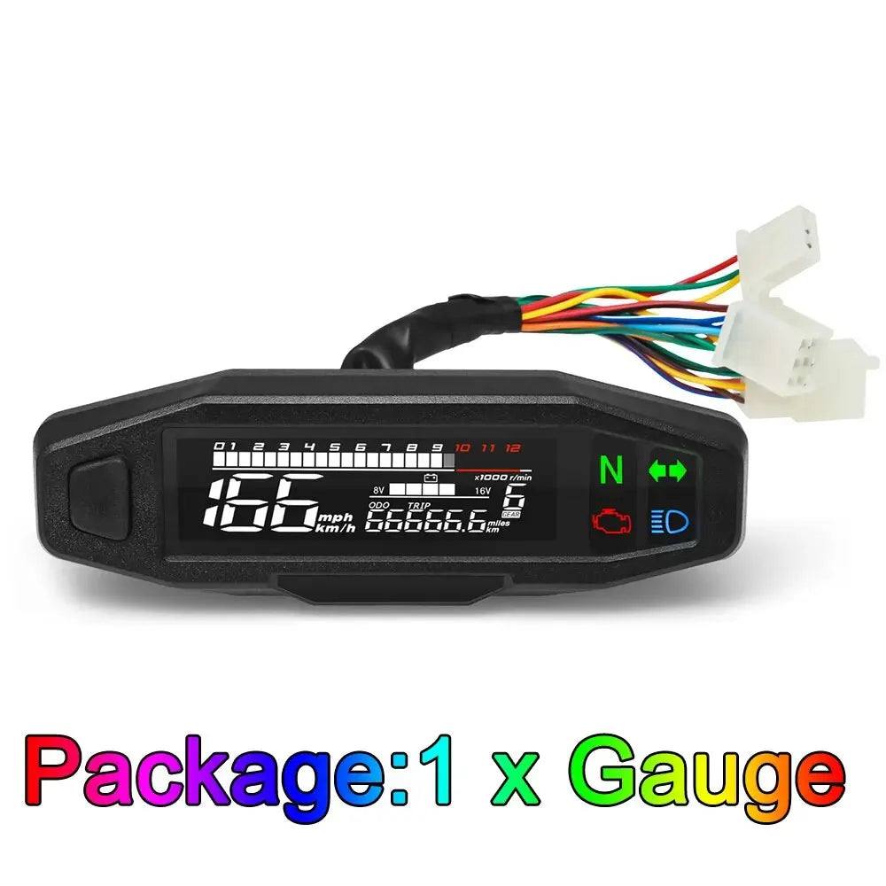 AD Universal Motorcycle Digital Speedometer – LED Tachometer Dashboard Instrument Panel with LCD Display & Y Bracket