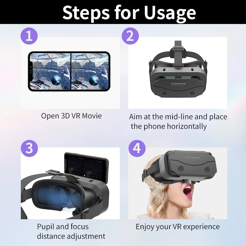 VR Glasses Virtual Reality Headset – 3D Lenses Smart Goggles for Smartphones, Mobile Game Accessory