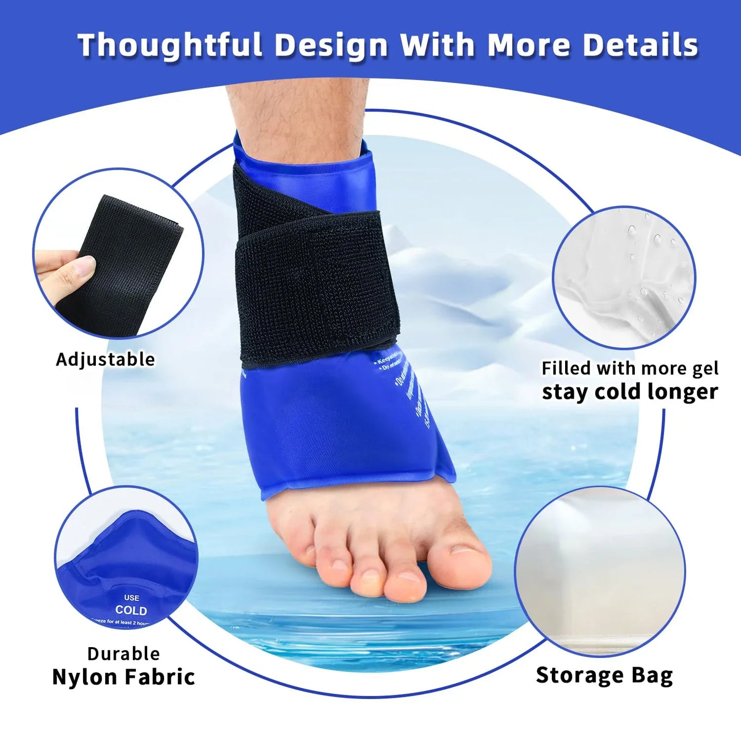 Ankle Brace Ice Pack Wrap — Hot & Cold Therapy Gel Pack for Pain Relief and Sprains