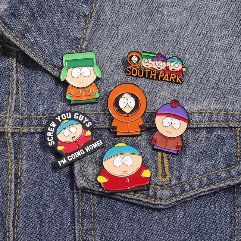 6-Piece Cartoon Character Enamel Pin Set - Cute Metal Brooches and Funny Lapel Badges for Kids, Friends, and Gifts