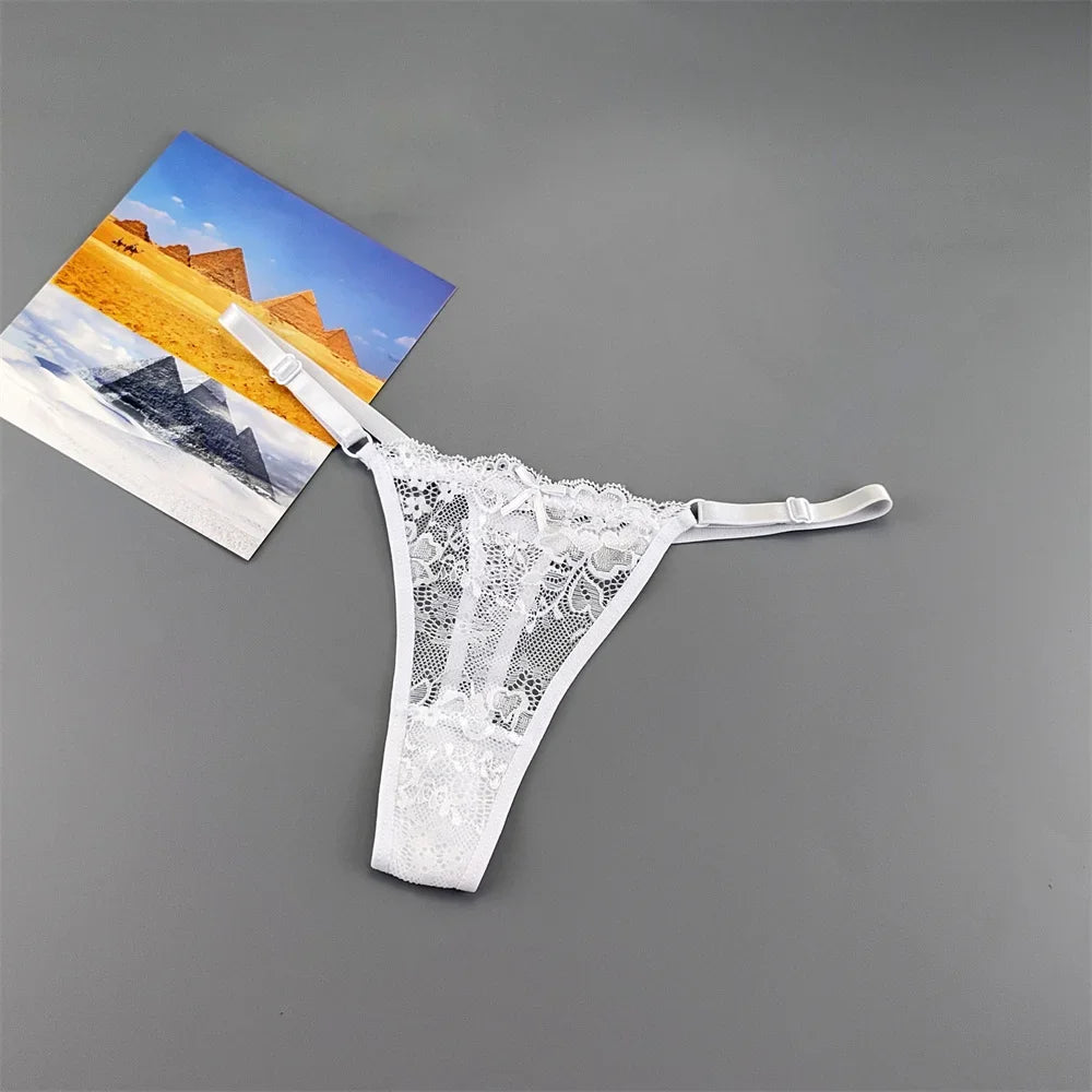 Women's Sexy Lace Thong Set - 3-Piece Sheer G-String Low Waist Plus Size Lingerie