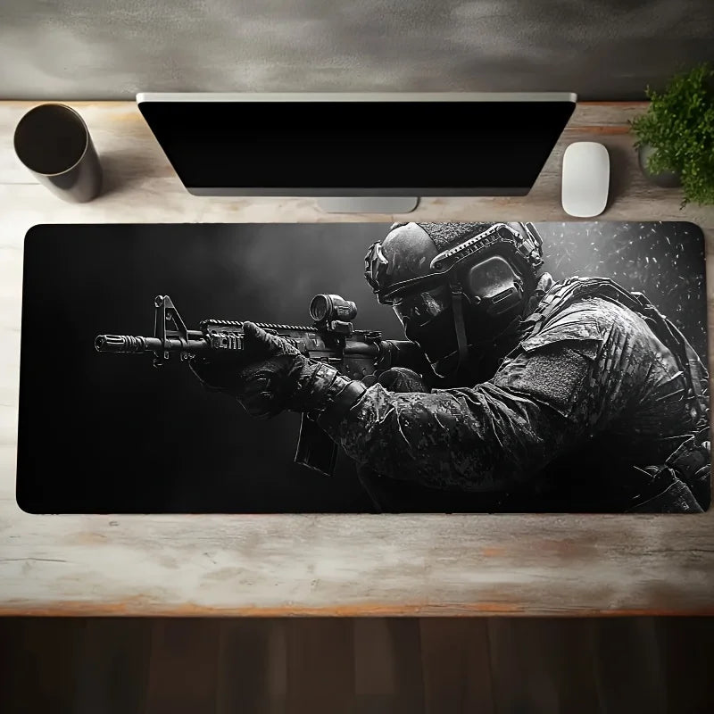 XXL Tactical Soldier Mouse Pad — Large Non-Slip Gaming Desk Pad with Stitched Edges