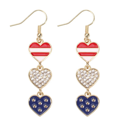 USA Flag Heart Star Cross Earrings - Patriotic Independence Day Dangle Jewelry for Women