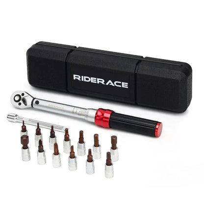 RIDERACE 15PCS Bicycle Torque Wrench Set | 1/4" 2-24Nm Dual Direction Allen Key & Socket Spanner Kit