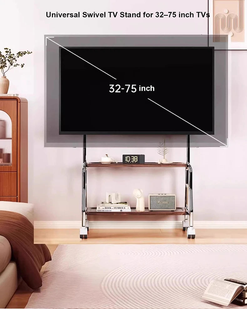 Rolling TV Stand on Wheels – Mobile Cart for 32–75in LCD & LED Flat/Curved TVs, Holds 110lbs, VESA 600x400mm