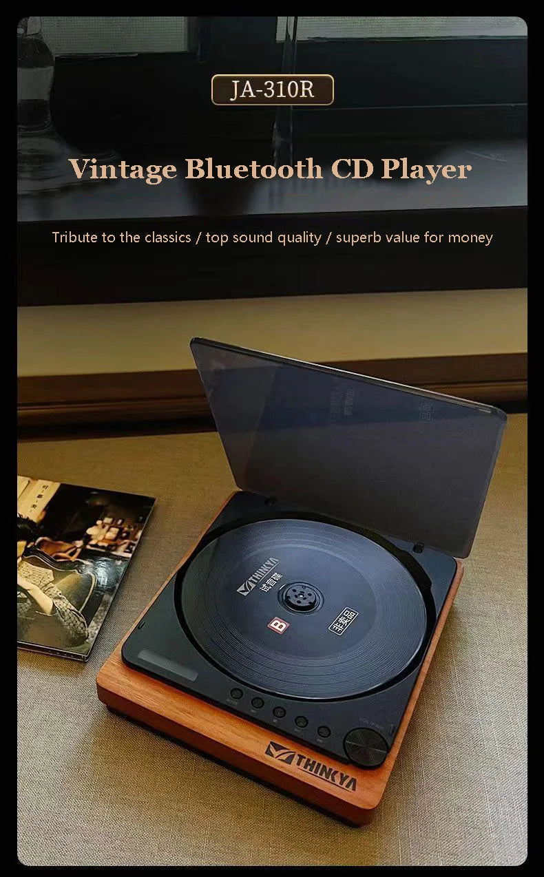 Wooden HIFI CD Player – Bluetooth 5.1, Digital Optical Output, USB Lossless Playback, Infrared Remote Control