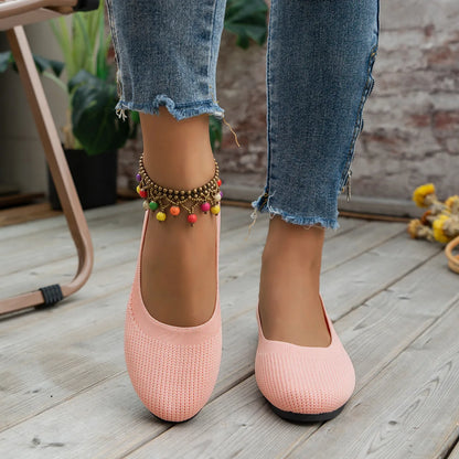 Women’s Round Toe Knit Flats – Comfortable Slip-On Ballet Shoes, Casual Office Moccasins & Plus Size Boat Shoes