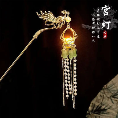 Luminous Lotus Flower Hairpin – Vintage LED Hair Stick with Lantern Tassel for Women and Traditional Hairstyles
