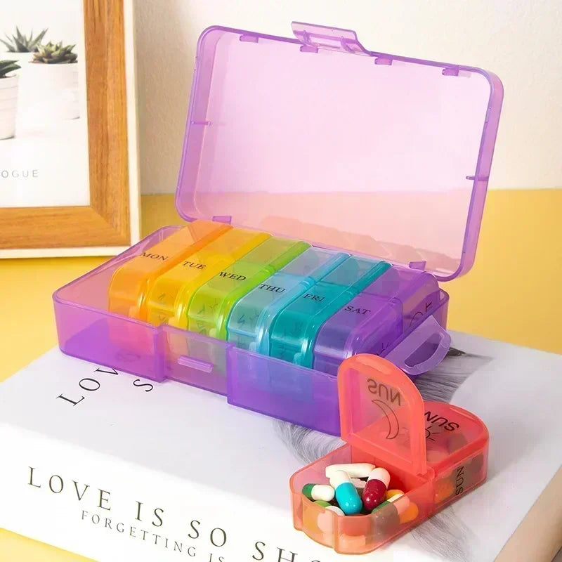 Weekly 7-Day Pill Organizer Box – Portable Medicine & Tablet Storage with Secret Compartments for Travel