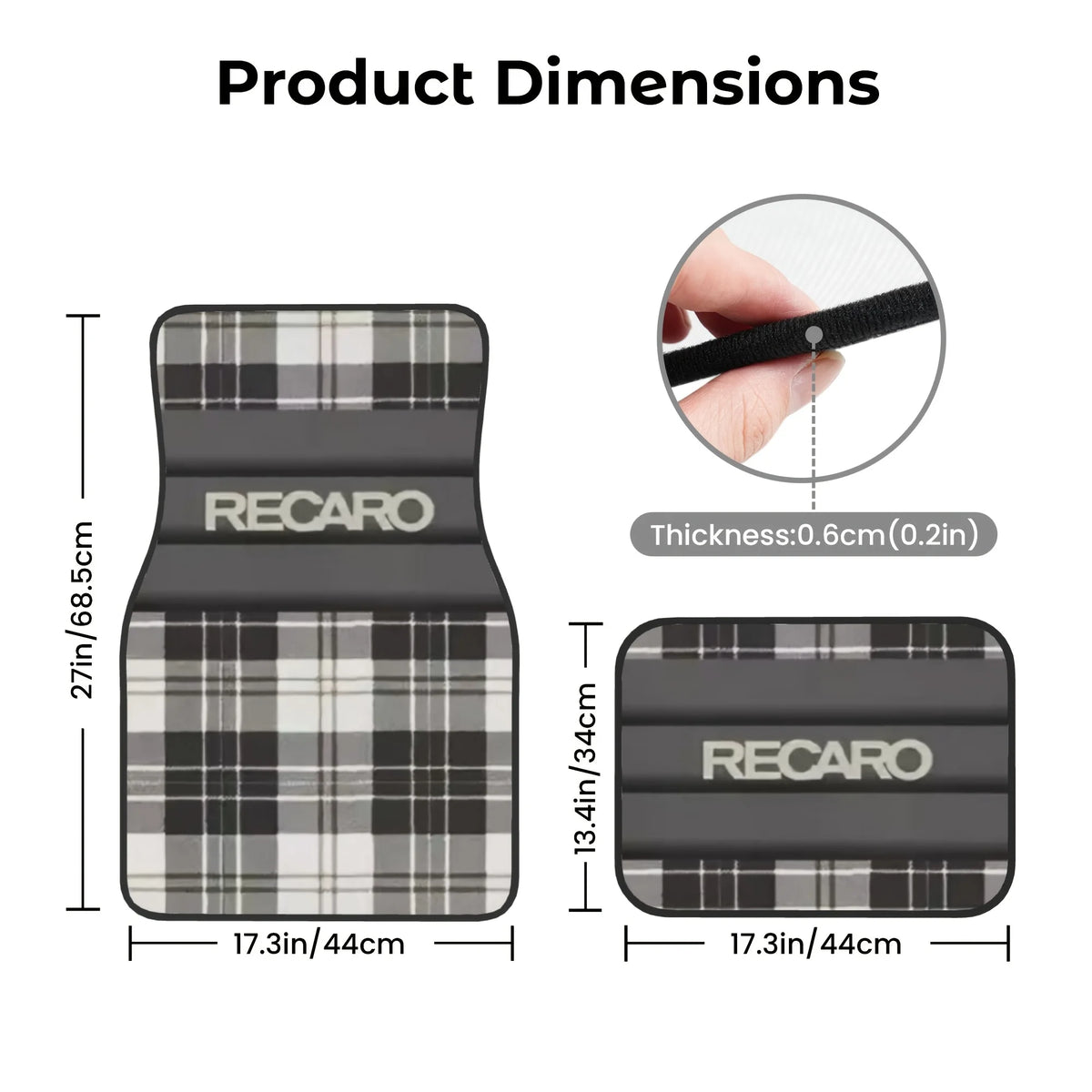 RECARO Heavy-Duty All-Weather Floor Mats - 4-Piece Car Interior Protection Set with Pedal Cutouts