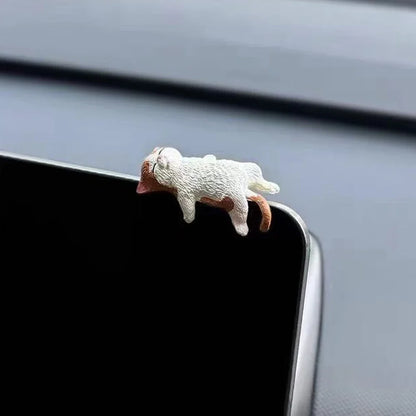 Cute Sleeping Cat Car Dashboard Ornament - Mini Cartoon Cat Decoration for Center Consoles and Navigation Screens