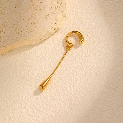 C-Shaped Metal Teardrop Tassel Ear Cuff – Clip-On Earrings for Women, No Piercing, Ear Cartilage Jewelry (1 Piece)