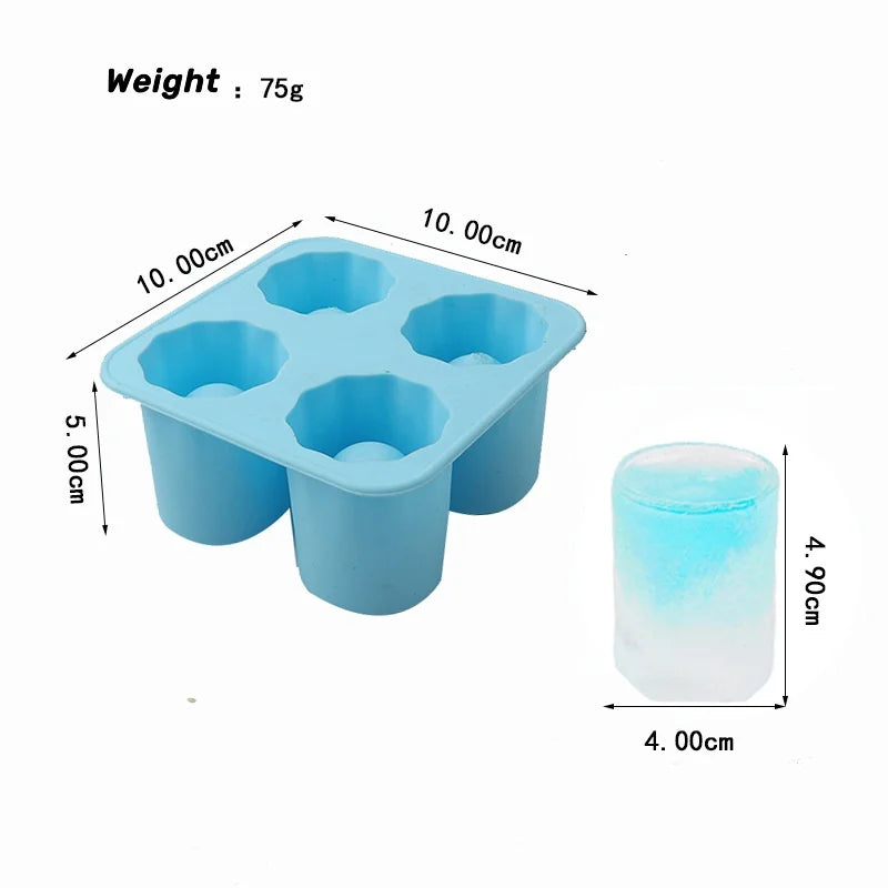 Silicone 4-Hole Ice Cube Mold – Round Press Ice Block Maker for Whiskey, Beer, and Bar Kitchen Use