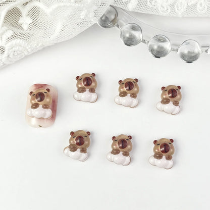 30Pcs 3D Brown Bear Nail Charms - Cute Cartoon Resin Flatback Decorations for DIY Kawaii Nail Art