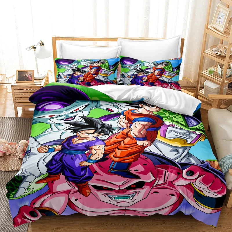 Goku Super Saiyan Dragon Ball Bedding Set – 2/3pcs Duvet Cover & Pillowcase 3D Anime Quilt Cover for Teens