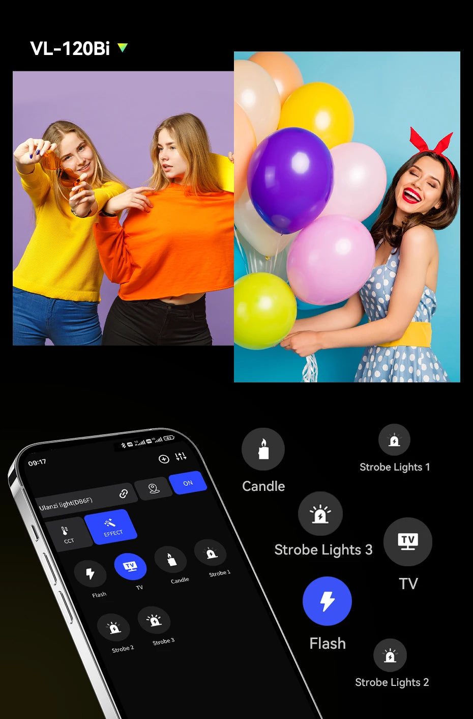 Ulanzi VL-120Bi VL-120C 120W V-Mount COB Light – Wireless APP Control, 2700K-6500K Video Light for Skit Video Photography