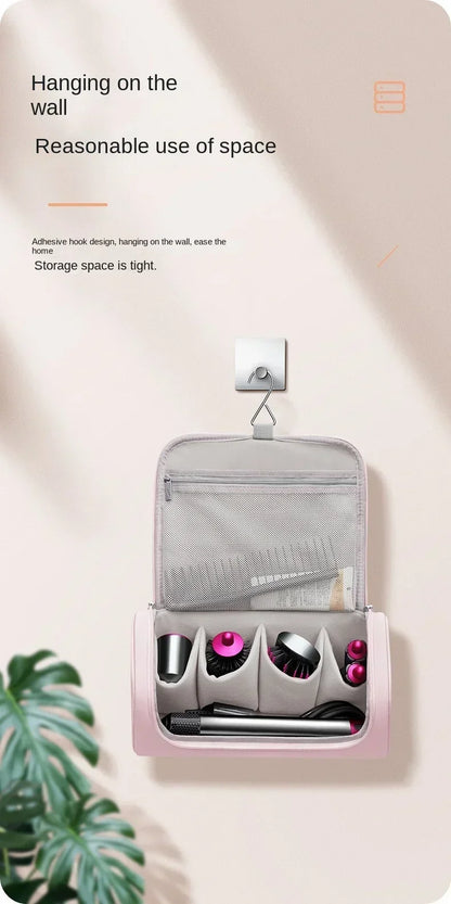 Portable Hair Dryer & Curling Iron Storage Bag – Waterproof, Large Capacity with Hideable Hanging Hook & Non-Slip Pouch