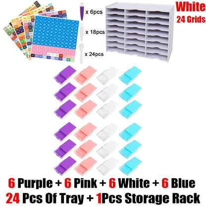 HOMFUN 5D Diamond Painting Tray Kit – 12/24/48 Slots with Storage Rack Organizer for Drill Plate Accessories