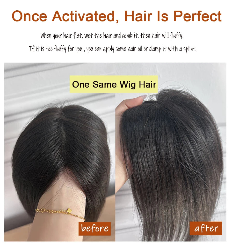 Dazzeal Human Hair Topper – 100% Real Straight Hair, Lace Base, Clip-In with Bangs, 10x12cm, 360° Coverage