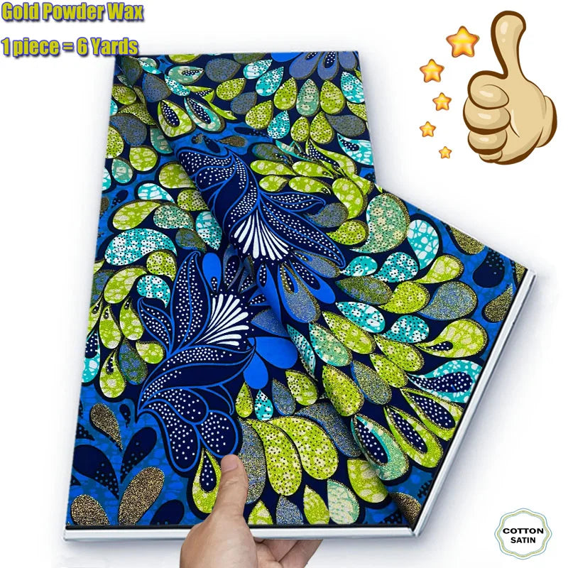 African Grand Golden Wax Fabric - Glitter Gold Ankara Pagne Batik Print Soft Cotton Fabric