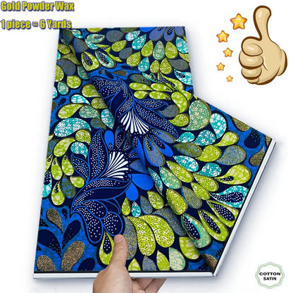 African Grand Golden Wax Fabric - Glitter Gold Ankara Pagne Batik Print Soft Cotton Fabric