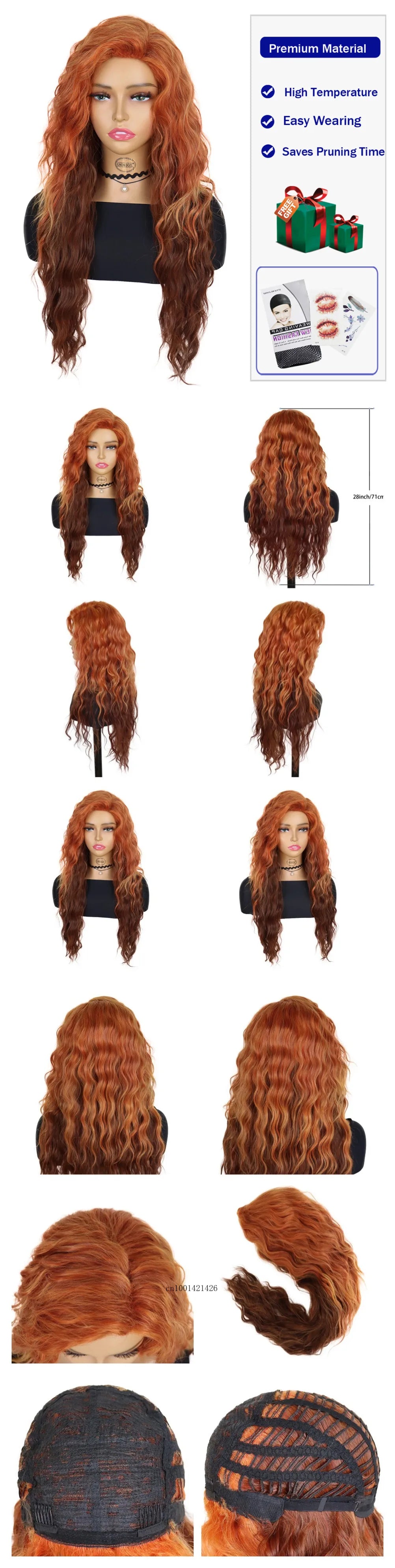 Ash Blonde Synthetic Wig – 26" Long Curly Ombre Hair, Fluffy Wave Wig for Women, Costume & Party Wig