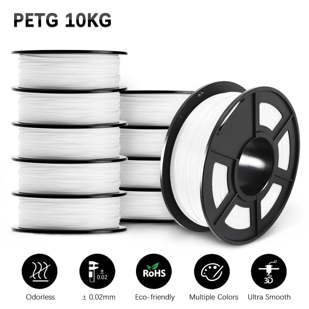 SUNLU 10KG 3D Printer Filament Set – 1.75mm PLA, PETG, PLA+ & Clear, 10 Rolls x 1KG Neatly Wound for 3D Printers & 3D Pens