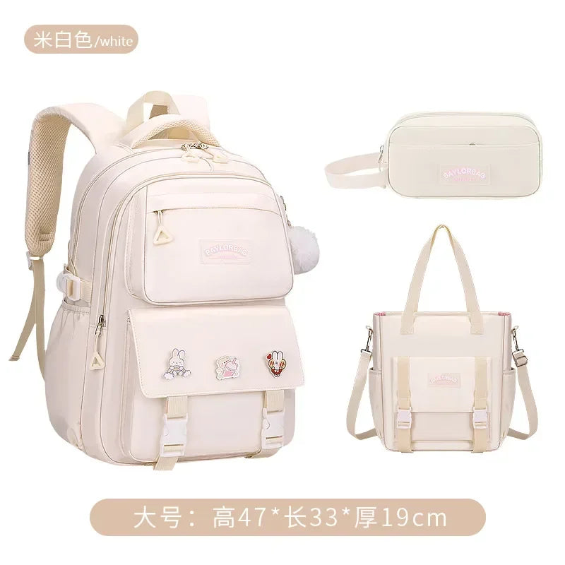 Pink Large Capacity Backpack – Spine Protection for Middle & High School Girls, Children’s School Bag with Hanging Accessories