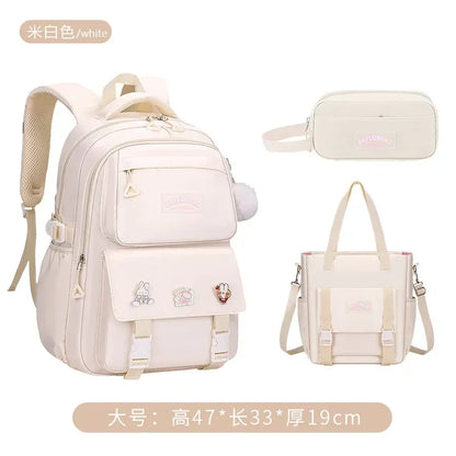 Pink Large Capacity Backpack – Spine Protection for Middle & High School Girls, Children’s School Bag with Hanging Accessories