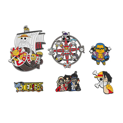 6-Piece One Piece Anime Enamel Pins Set - Luffy Pirate-Themed Backpack, Clothing & Manga Fan Collectible Gifts